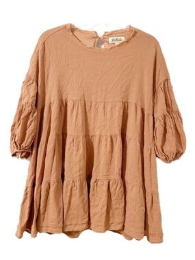 Listicle LT 0880 Multi Tiered Blouse Tunic Key Hole Back Puffed Sleeves Raw Hem